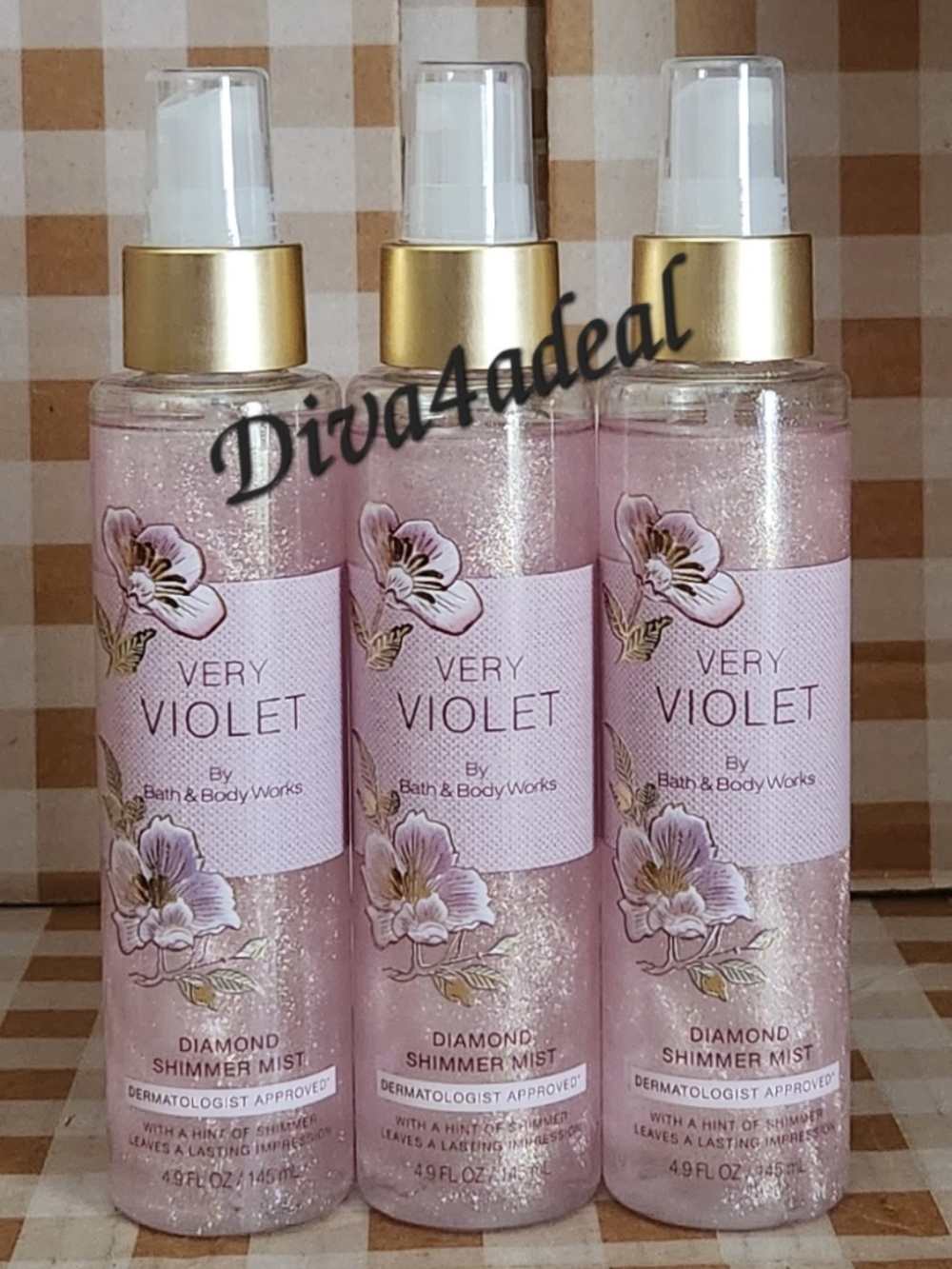 3X Bath & Body Works VERY VIOLET Diamond Shimmer Mist Spray Bundle